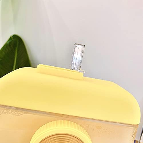 Camera Bottle Travel Cup with Straw Birthday Party Gift Ice Drinking Water Bottle Mug with Strap Picnic (camera yellow, 400 ml)