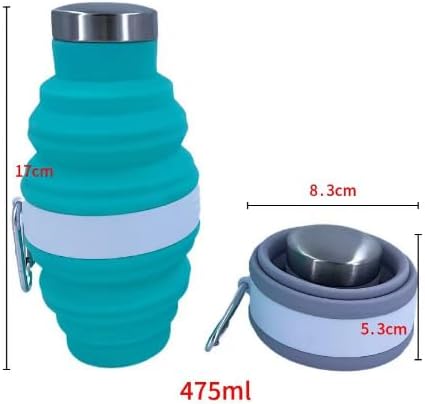 Collapsible Silicone Water Bottle with Carabiner, 475ml/17oz, BPA-Free, Leak-Proof, Lightweight & Durable for Travel, Gym, Camping (Grey)