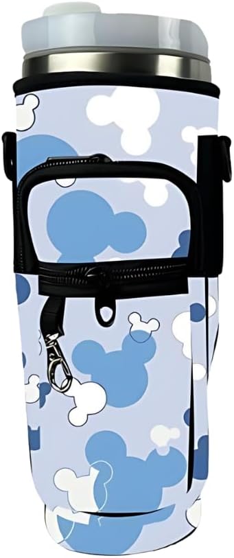 Prime Choice Theme Park Inspired 30oz / 40oz Water Bottle Holder Sleeve Water Bottle Sling Carrier Bag Compatible With 30oz / 40oz Stanley, Simple Modern Tumbler (Blue Mouse Sillouhette)