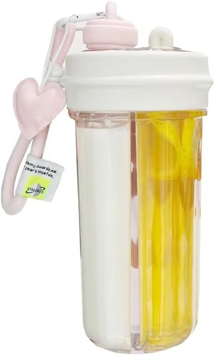 Creative Water Cup,One Cup of Two Different Drinks Two Straws Couple 850ml Outdoor Drinking Cup for Camping Hiking Backpacking Travel Office
