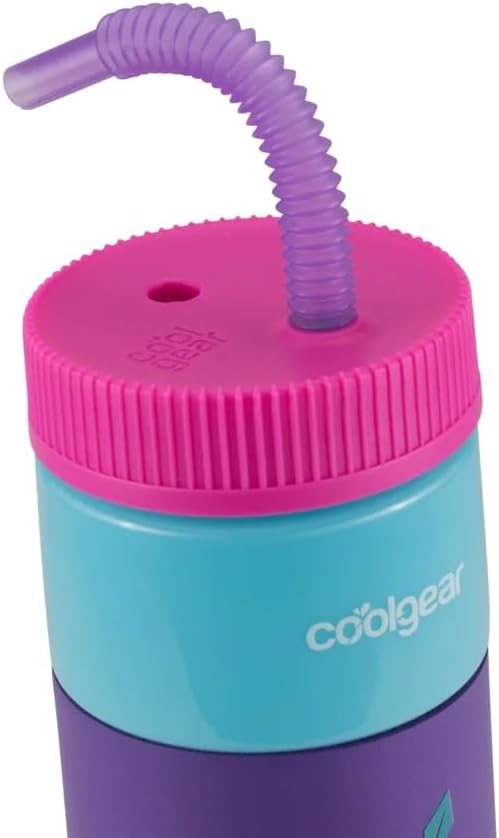 COOL GEAR 24oz Plastic Retro Squishy Water Bottle (palm-trees, purple)