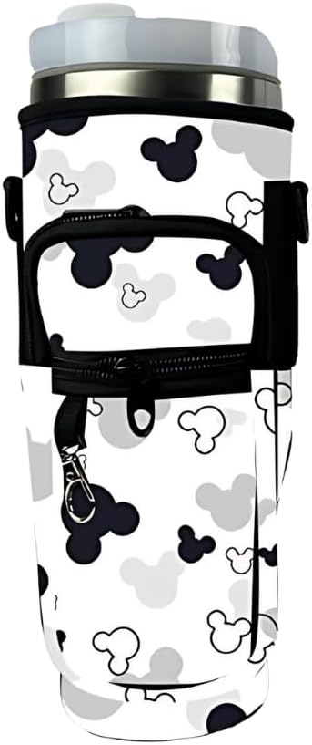 Prime Choice Theme Park Inspired 30oz / 40oz Water Bottle Holder Sleeve Water Bottle Sling Carrier Bag Compatible With 30oz / 40oz Stanley, Simple Modern Tumbler (Black & White Mouse Sillouhette)