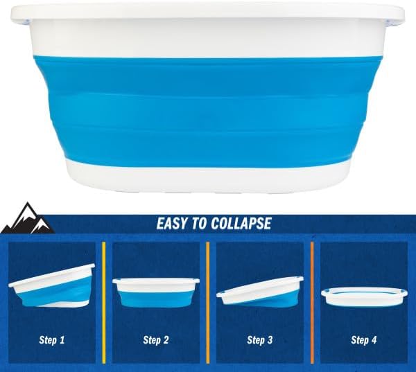 Collapsible Laundry Basket - 39L (10.3-Gallon) Portable Sink - Multipurpose Plastic Bin, Hamper, or Ice Bucket - Camping Essentials by Wakeman Outdoors (Blue)