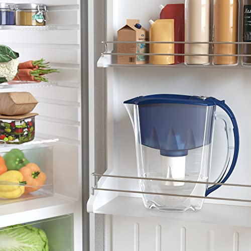AQUAPHOR Ideal 7-Cup Water Filter Pitcher - Dark Blue with 1 x B15 Filter - Fits in The Fridge Door - Reduces Limescale and Chlorine - Ideal for Seven Cups