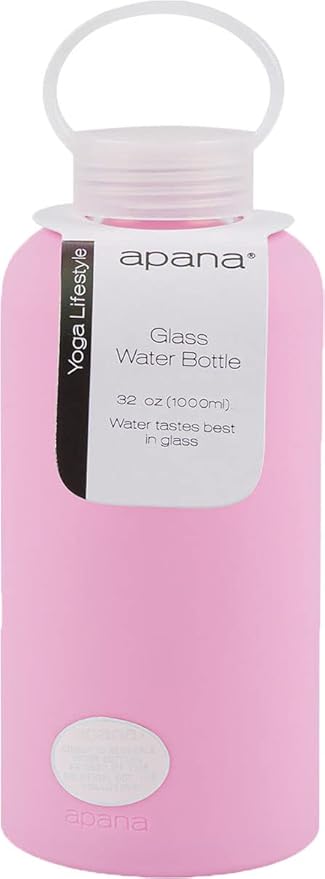 Apana Yoga Glass Water Bottles BPA Free Non Slip Sleeve Leak Proof Lid Reusable 32 Oz Sports Water Bottle Wide Mouth Lid Portable Hydration Tumbler
