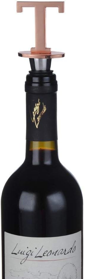 Miicol Wine Stoppers for Wine Bottles Toppers, Monogramm Cute Wine Accessories Gifts for Family Friends Women or Engagement Decorative, First Name Initial Letter T, Rose Gold