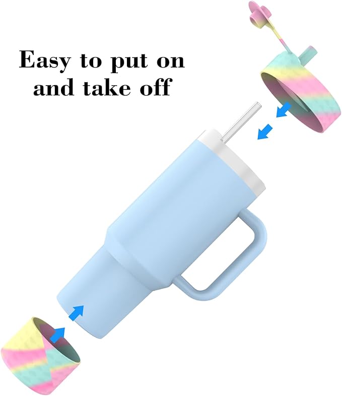 Protective Silicone Bottle Cover Set for Stanley Quencher H2.0 40 30 20 oz Tumbler with Handle & Iceflow, Anti-Scratch Cover Boot for Stanley Cup Accessories BPA Free (A)