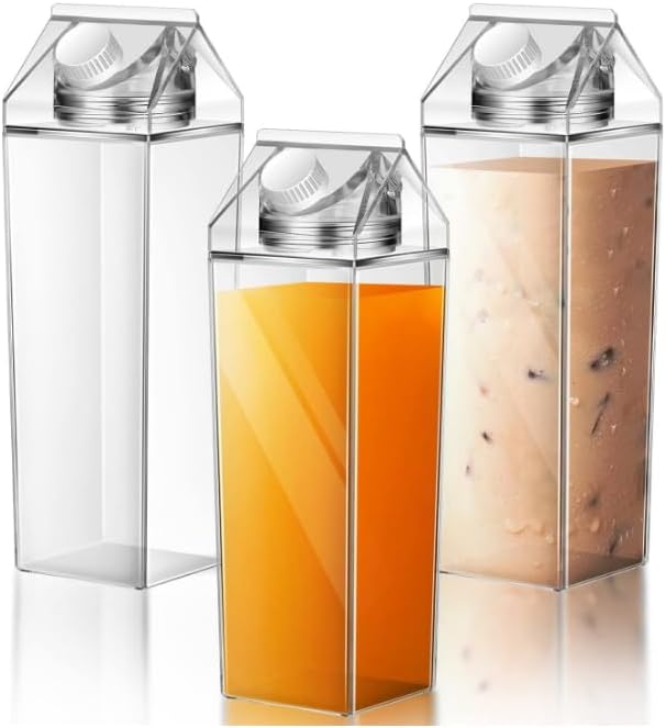 4pcs 1L Milk Carton Water Bottle, Clear Plastic Milk Box