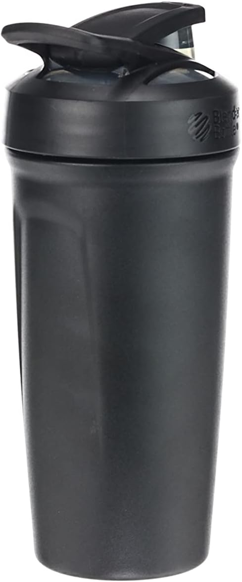 BlenderBottle Strada Shaker Cup Insulated Stainless Steel Water Bottle with Wire Whisk, 24-Ounce, Black