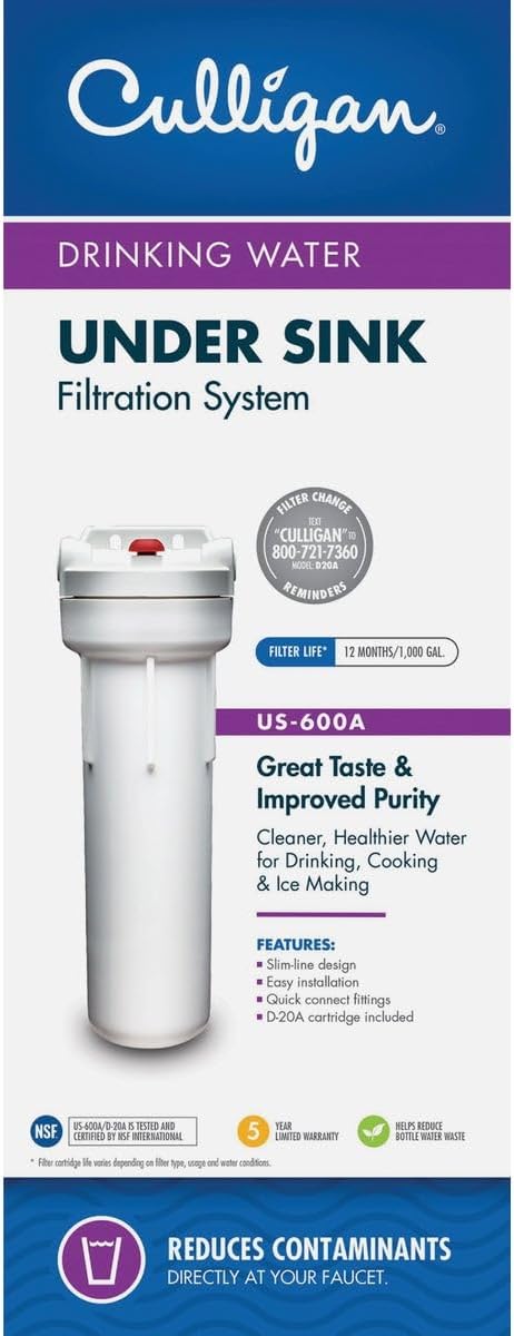 Culligan US-600A Under- Sink Drinking Water Filtration System with Filter, 1,000 Gallon, White