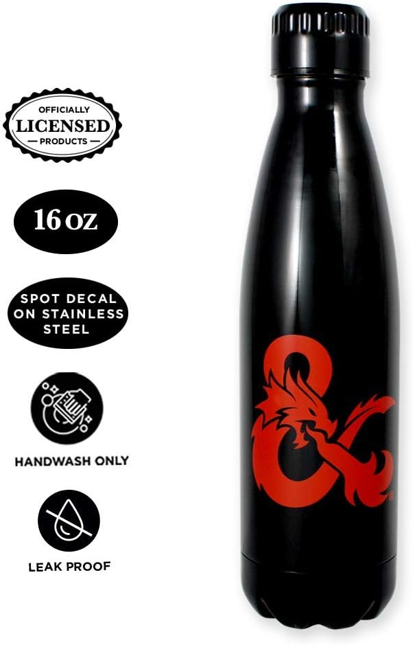 JUST FUNKY Dungeons & Dragons Logo | Metal Stainless Steel Water Bottle | Official Dungeons & Dragons Collectible | Holds 17 Ounces