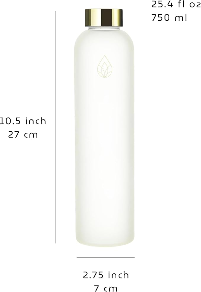 Frosted Glass Water Bottle 25.4oz (Cream/Yellow Gold)