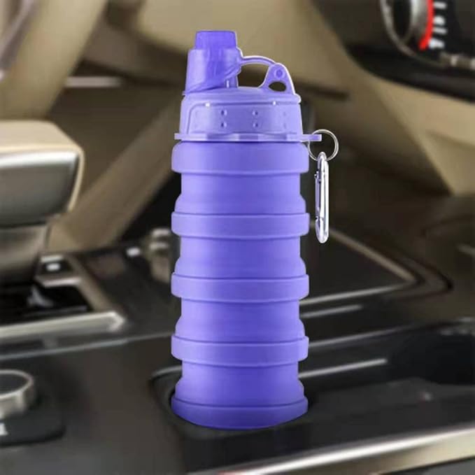 Collapsible Water Bottle Travel Water Bottle Portable Hiking Water Bottle with Leak proof Twist Cap 500ML Reusable BPA Free Silicone Water Bottles (Style1, Purple)