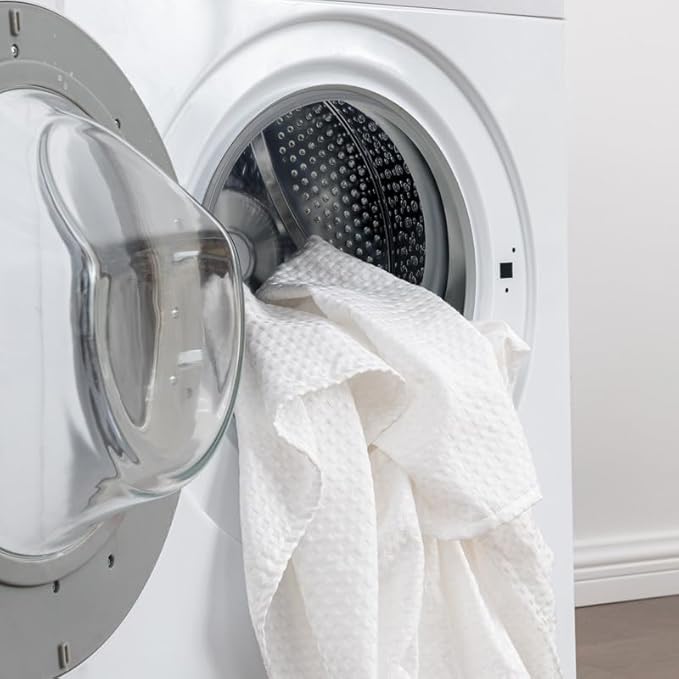 MIYE Pleated Waffle Weave Bed Skirt, Tailored Dust Ruffle 18 Inch Drop Easy Fit, Machine Washable (White, Full - 18" Drop)