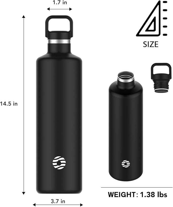 60oz Water Bottle with Carrier Bag, Large Insulated Water Bottle, Stainless Steel Water Bottles, Double Walled Insulated Thermo for Hot Drinks/Cold Drinks, Great for Gym,Hiking,Camping (Iron Black)