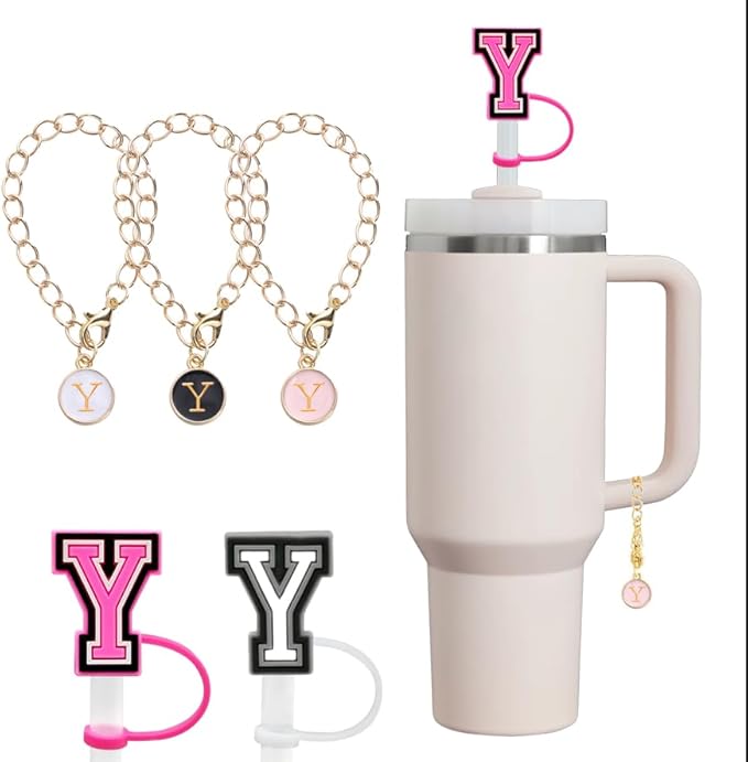 compaitable with stanley cup with accessories,30&40 oz,1 charm letter chain for handle with stanley straw top letter cover for stanley cup (y), small
