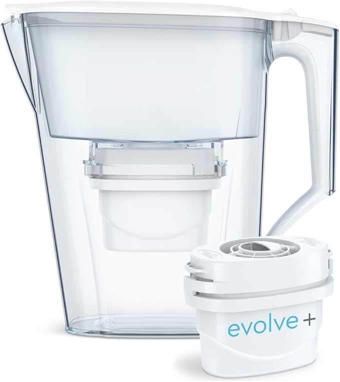 Aqua Optima Water Filter Pitcher for Tap and Drinking Water with 1 Evolve+ Filter, BPA Free, WQA Certified, Liscia Design (White)