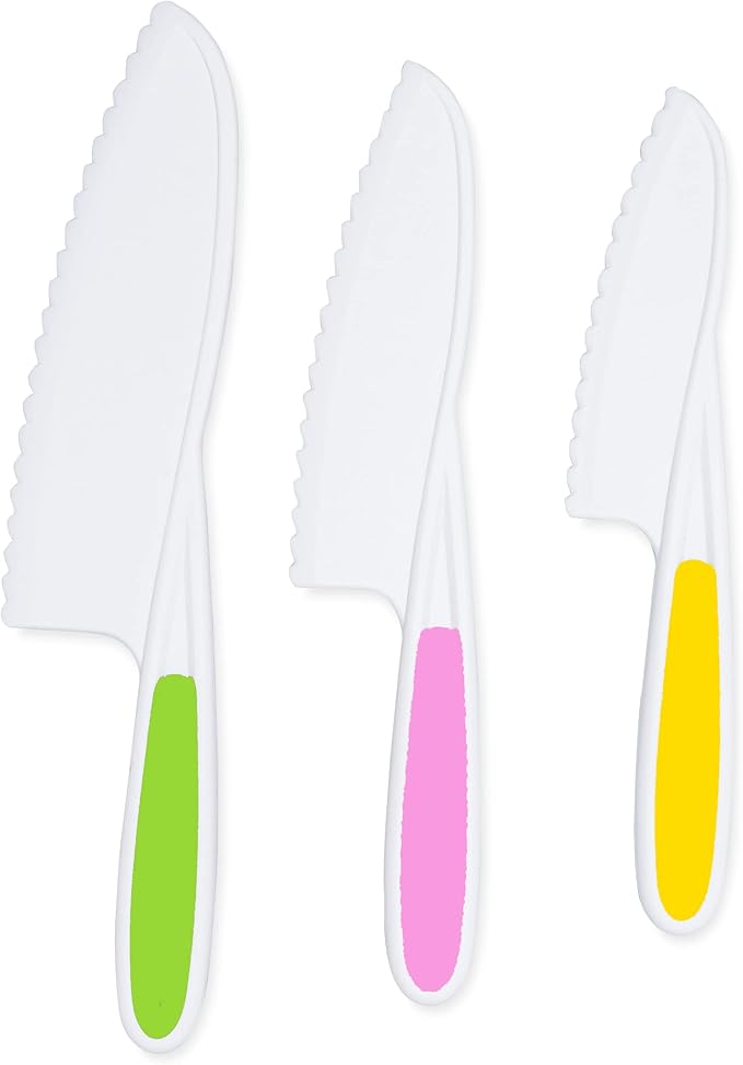 Kid Knives 3 Piece Nylon Kitchen, Kid Safe Knives, Kids Knives for Real Cooking, Toddler Knives Kids Knife Set for Cooking and Baking Kid Friendly Knives - (Tricolor)