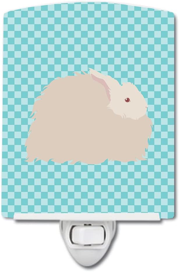 Caroline's Treasures BB8133CNL Fluffy Angora Rabbit Blue Check Ceramic Night Light Compact, UL-Certified, Ideal for Bedroom, Bathroom, Nursery, Hallway, Kitchen, 6x4x3, Multicolor