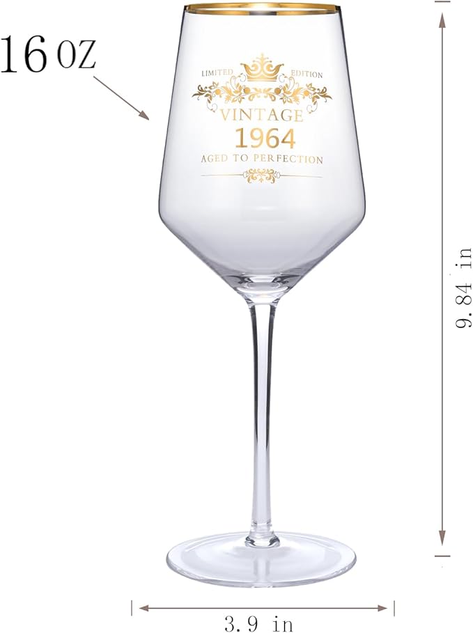 MOMRNTAIL Vintage 1964 60TH Birthday Goblet Gifts, 16OZ Goblet Wine Glass, 60 Year Old Birthday Decorations For Women men, Funny 60 Bday Gifts Idea For Friends, Sister,Dad, Mom - Turning 60 Present