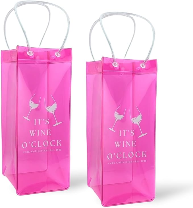 Ice Wine Bag, 2-Pack Collapsible Portable Wine Chiller (Pink), Wine Bottle Chiller Ice Bag with Handles, Chill Wine Champagne Beers and Ice Drinks, Wine Gift Bag
