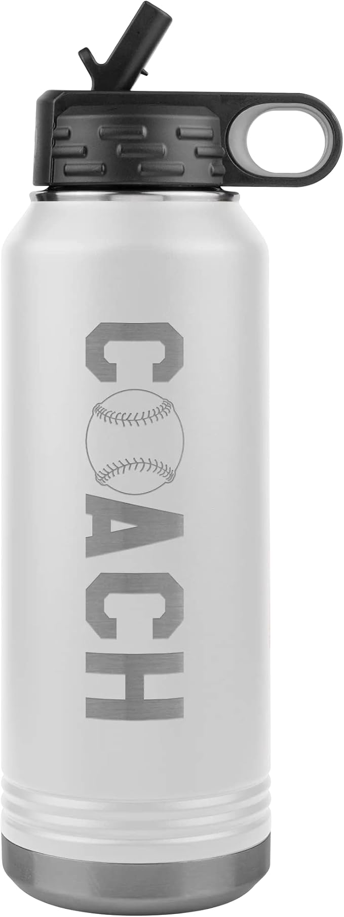 Baseball Coach Water Bottle - 32oz Insulated Engraved Stainless Steel Flip Top with Straw Baseball Coach Gift White