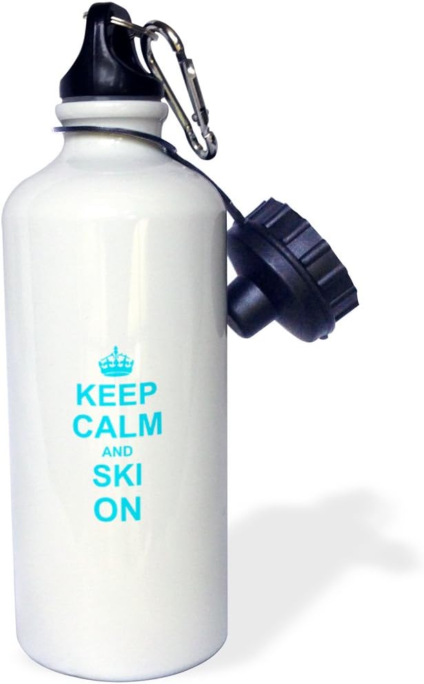 3dRose "Keep Calm and Ski on-carry on skiing-hobby or professional Skiier gifts fun funny humor humorous" Sports Water Bottle, 21 oz, White