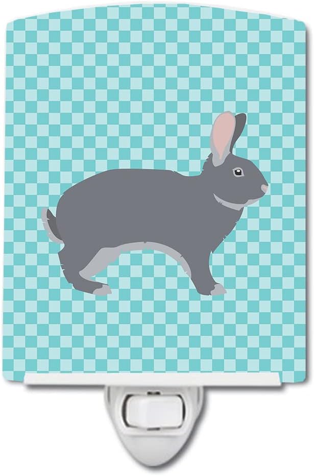 Caroline's Treasures BB8140CNL Giant Chinchilla Rabbit Blue Check Ceramic Night Light Compact, UL-Certified, Ideal for Bedroom, Bathroom, Nursery, Hallway, Kitchen, 6x4x3, Multicolor