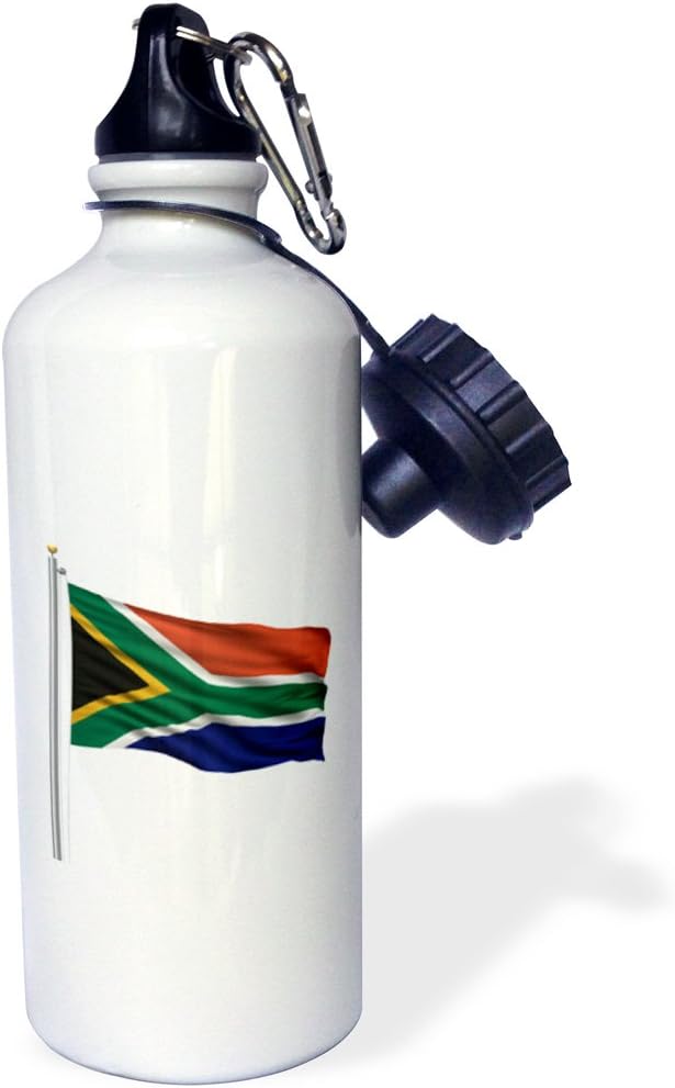 3dRose "Flag of South Africa on a flag pole over white African" Sports Water Bottle, 21 oz, White