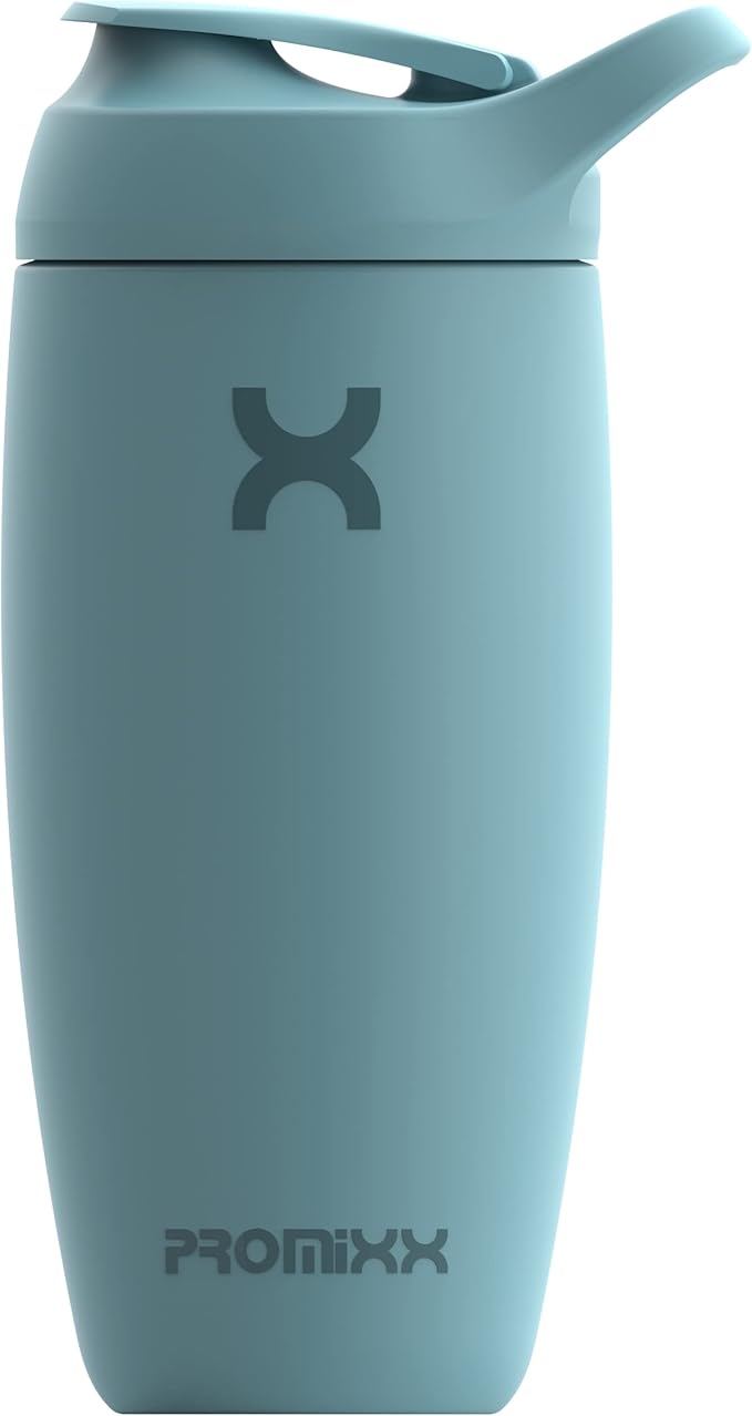 Promixx Pursuit Shaker Bottle Insulated Stainless Steel Water Bottle and Blender Cup, 18oz, Ocean Calm Blue