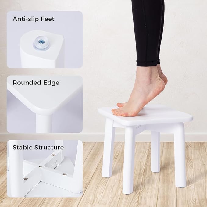 StrongTek Sturdy Bamboo Step Stool with Anti-Slip Feet, Easy-Assembly, 350 LBS Capacity, Ideal for Kids and Adults, Perfect for Bathroom, Bedroom, or Doorway Use, 11" x 11" x 10.6"