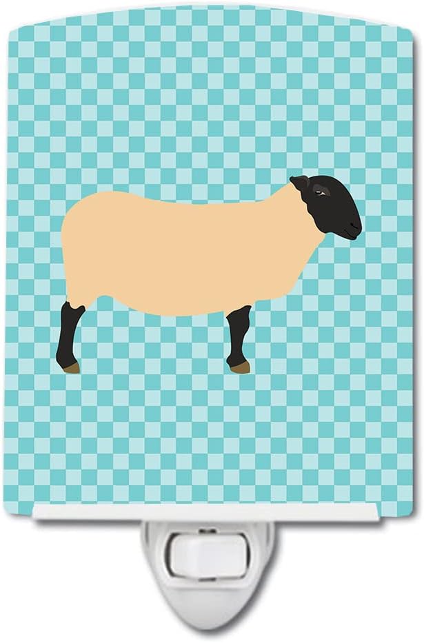 Caroline's Treasures BB8146CNL Suffolk Sheep Blue Check Ceramic Night Light Compact, UL-Certified, Ideal for Bedroom, Bathroom, Nursery, Hallway, Kitchen, 6x4x3, Multicolor