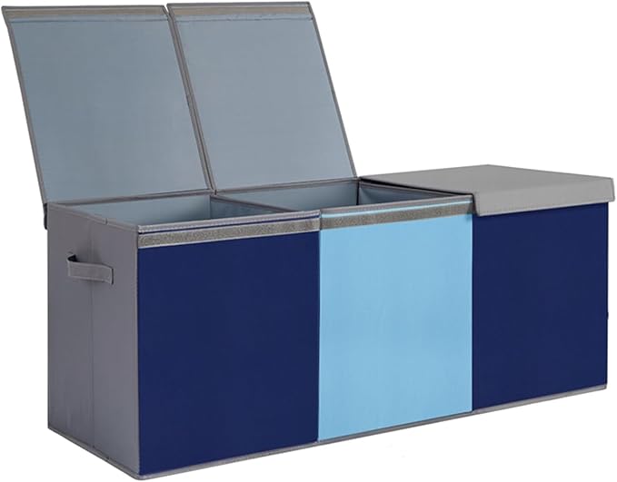 Large Toy Box Chest with Lid, Oxford Collapsible Sturdy Toy Storage Boxes Bins Baskets for Boys, Girls, Closet, Playroom, Nursery Room, 39"x15.5"x13" (Light Blue & Dark Blue)