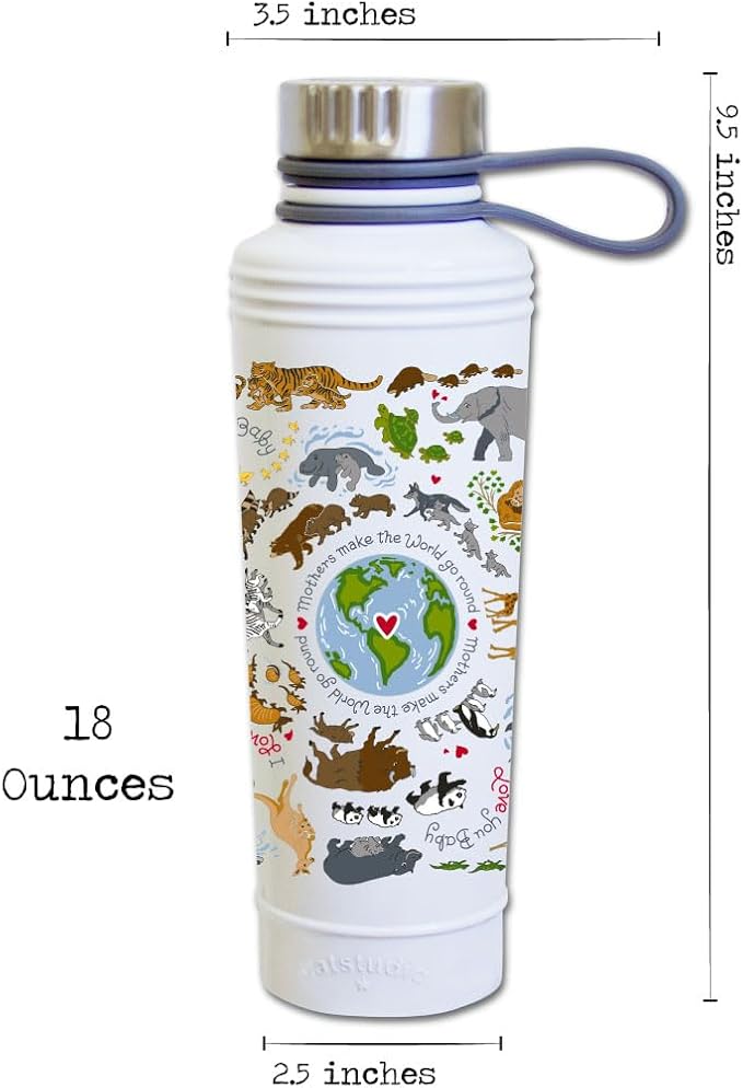 Catstudio Stainless Steel Water Bottle, Mother's Day Reusable Water Bottle, BPA Free, Triple Wall Insulation, Celebrating Moms 18oz White Metal Water Bottle, Keeps Drinks Cold for 24 Hours