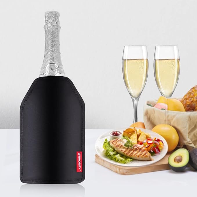 Wine Cooler Sleeve, Wine Bottle Chiller, Reusable Cooling Sleeve for Red Wine, Sparkling Wine and Champagne, Water-repellent Nylon Fabric, Black