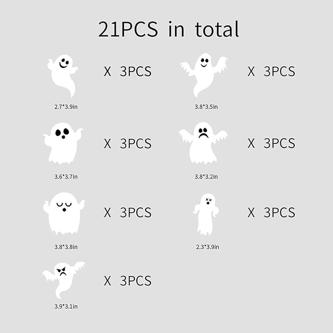 Halloween Wall Stickers 21Pcs Ghost Wall Decor 3D Self Adhesive Halloween Wall Decals Cute White Ghost Wall Decorations Reusable Window Stickers for Halloween Party Home Room Art DIY Accessories