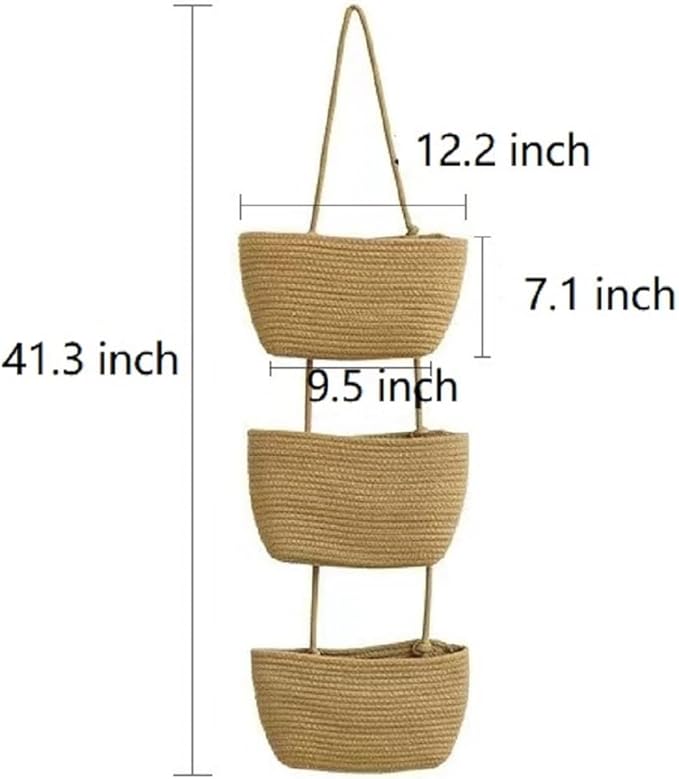 Over the Door Organizer, 3 Tier Hanging Wall Basket for a Stylish and Clutter-free Space, Ideal for Boho Room Decor and Nursery Decor