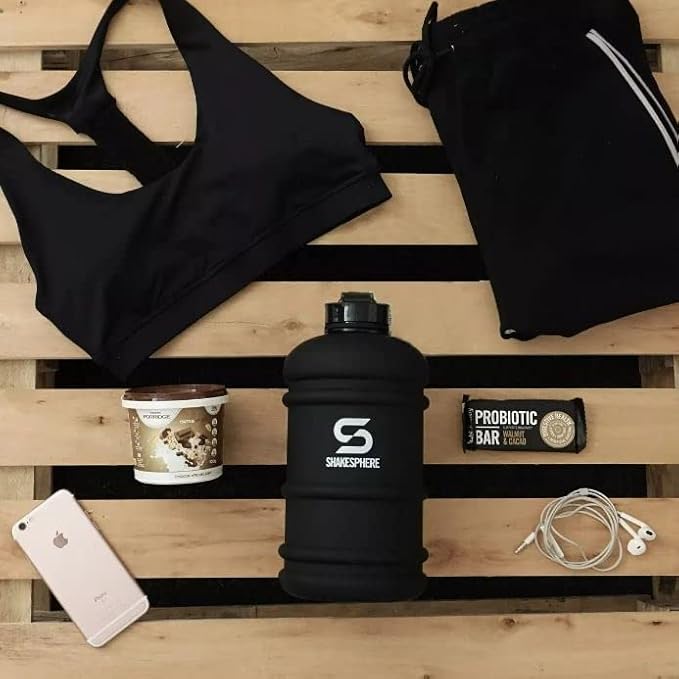 SHAKESPHERE Large Sports Water Bottle - BPA Free Hydration Jug, Black - Ideal for Sports, Camping, Outdoor, Biking & Kids (Matte Black with White Logo, 1.3L)