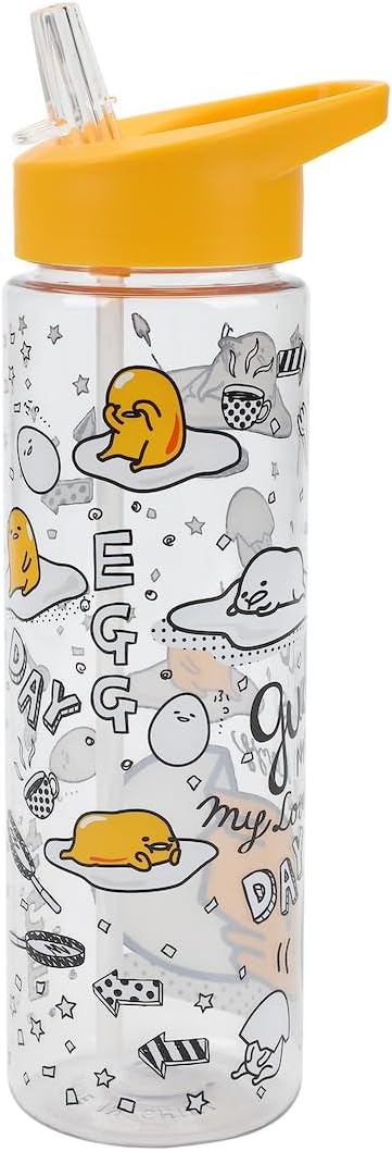 Gudetama Lazy Egg Skillets & Arrows AOP 24 Oz Single Wall Plastic Water Bottle