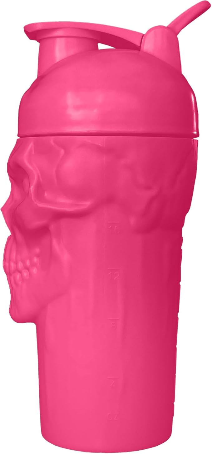 JNX SPORTS The Curse! Skull Shaker Bottle, 24-Ounce, Electric Pink Limited Edition, Supplement Mixer with Classic Loop Top