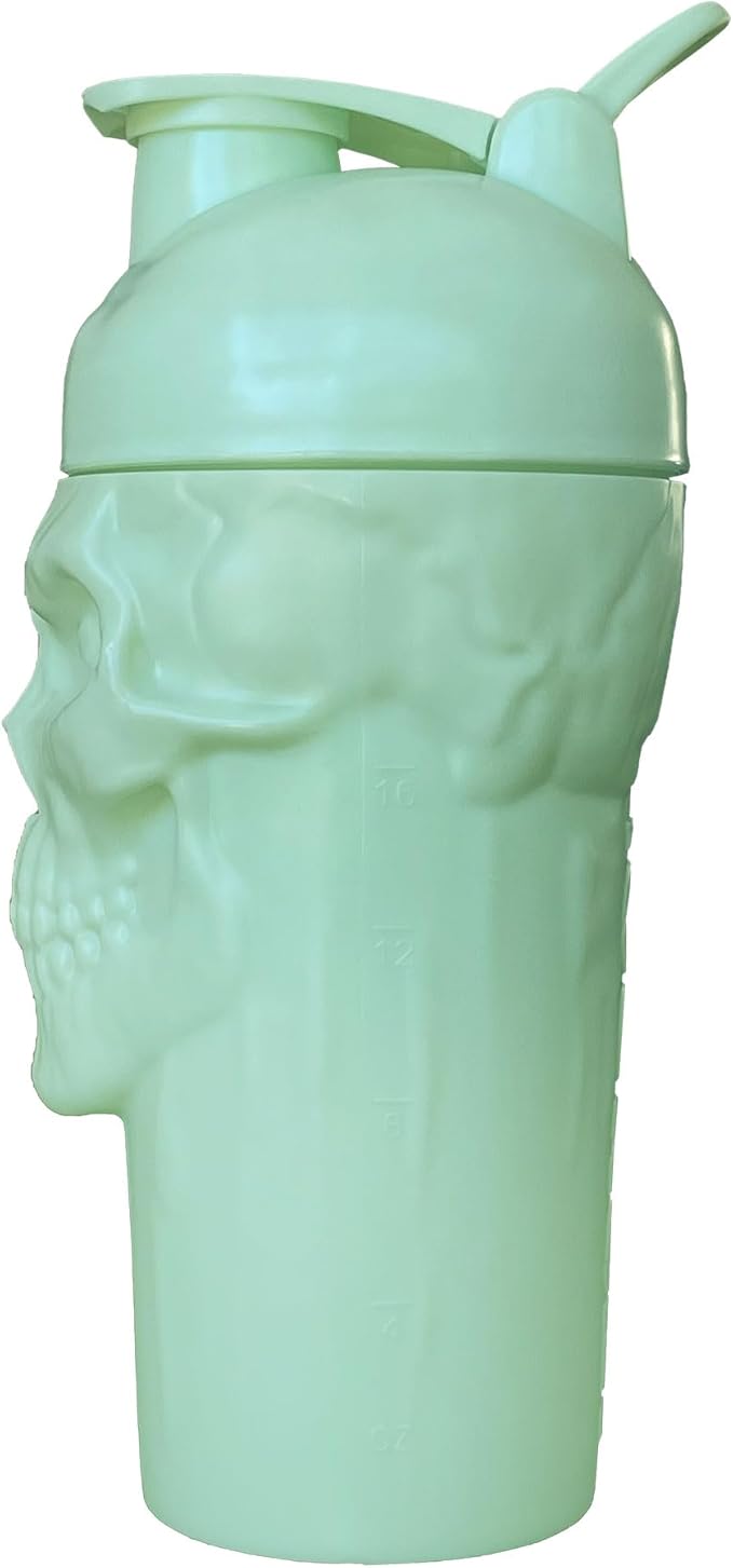 JNX SPORTS The Curse! Skull Shaker Bottle, 24-Ounce, Mint Green Limited Edition, Supplement Mixer with Classic Loop Top
