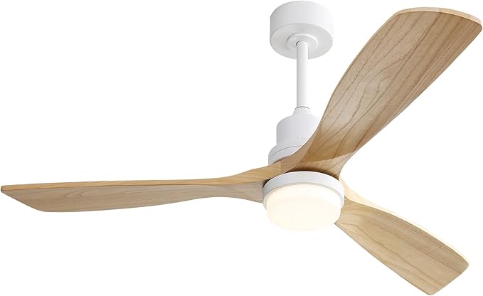 Sofucor 52" Ceiling Fan with Lights and Remote Control, Indoor Outdoor Mordern Wood Ceiling Fan with Reversible Quiet DC Motor, 6 Speed, 3 Downrods, for Farmhouse Bedroom Patio Balcony