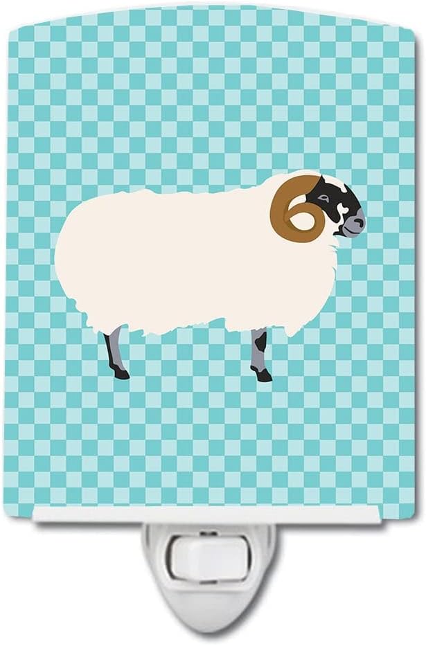 Caroline's Treasures BB8147CNL Scottish Blackface Sheep Blue Check Ceramic Night Light Compact, UL-Certified, Ideal for Bedroom, Bathroom, Nursery, Hallway, Kitchen, 6x4x3, Multicolor