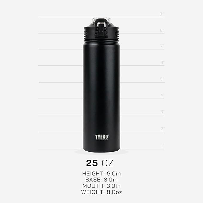 TYESO Water Bottle with Carrying Handle Lid | Insulated Stainless Steel Thermos | Travel Water Bottles for Gym & Sports | Leak Proof & BPA Free | All Day Collection | 25oz (Mint)