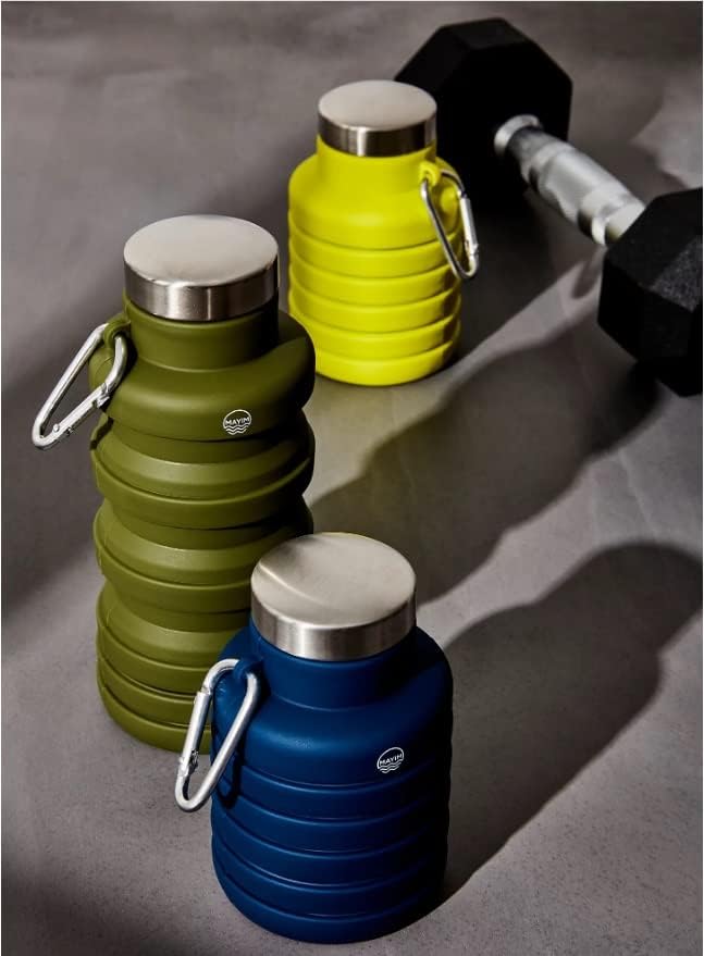 Mayim Collapsible Water Bottles Silicone Travel Tumbler with Clip for Backpack, Reusable Portable Sport Water Bottle for Gym, Camping, Hiking or Airport, 17 Oz Blush