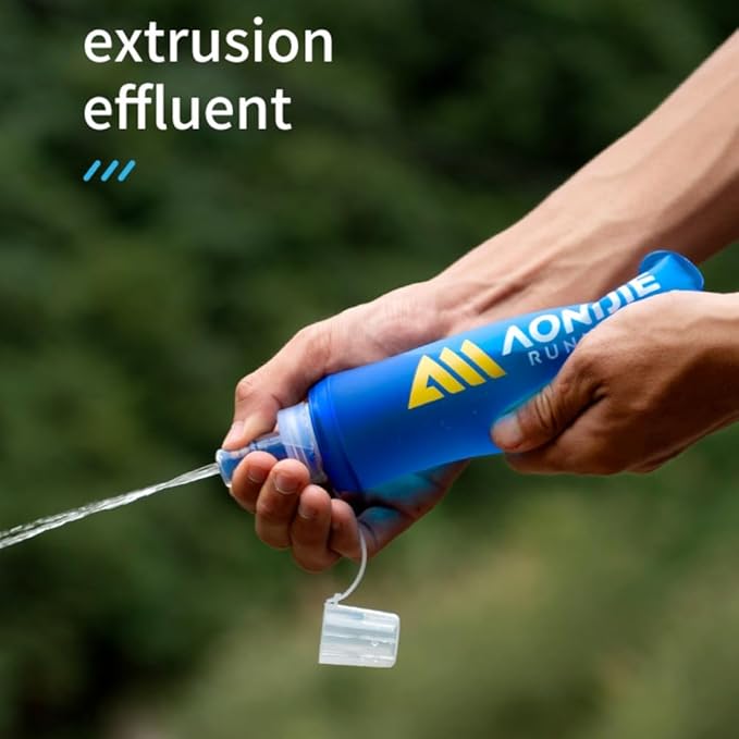 AONIJIE 2Pcs Collapsible Water Bottles, BPA-Free Soft Flask for Hydration Pack Foldable Easy to Carry (2 * 500ml with straw)