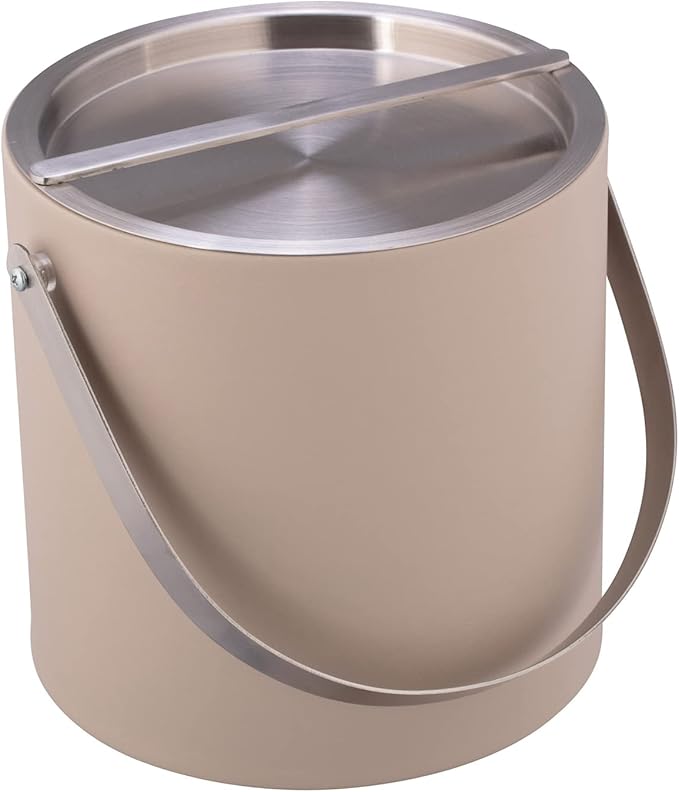 Kraftware 3qt Brushed Chrome Arch Handle & Bridge Cover: Taupe Sydney 3 quart Ice Bucket, Small