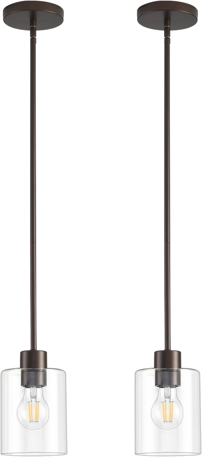 Oil Rubbed Bronze Pendant Lights Kitchen Island - Clear Glass Pendant Light Fixture Multiple Stems Rods 3 Units 12 Inch 3 Units 4 Inch (2 Pack Oil Rubbed Bronze Downrod)