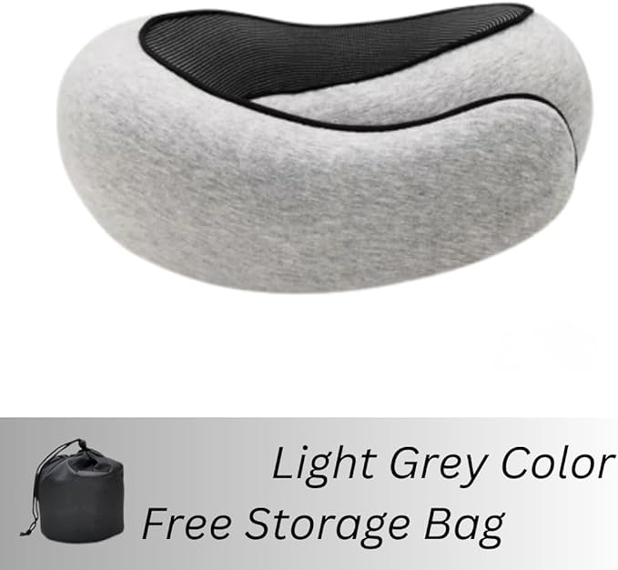 Memory Foam Neck Pillow for Travel, Adjustable Velcro Strap, Durable and Easy to Clean.Reduces Pressure Points and Promotes Better Alignment, Helping Prevent Neck Pain (Light Grey).