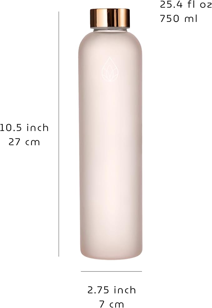 Frosted Glass Water Bottle 25.4oz (Peach/Rose Gold)